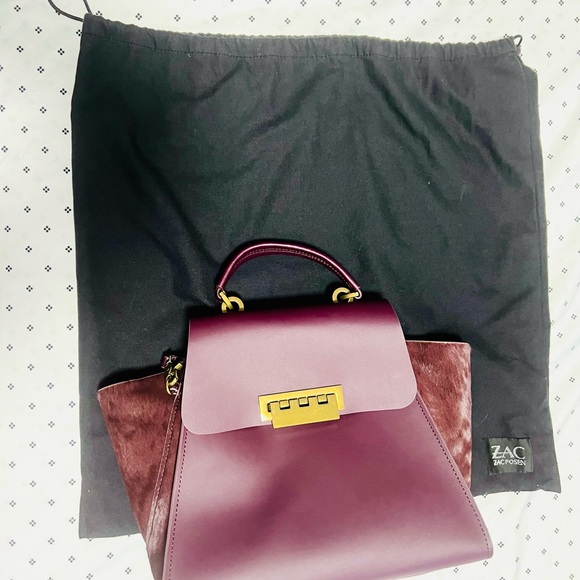Zac Posen Eartha top handle bag with removable strap in burgundy plum colour - Picture 3 of 14